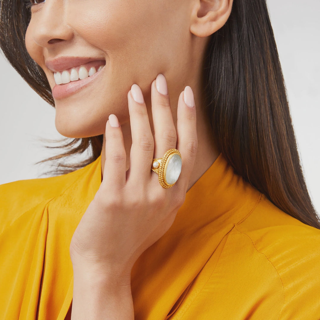 Julie Vos Flora Stone Statement Ring Iridescent Clear Crystal