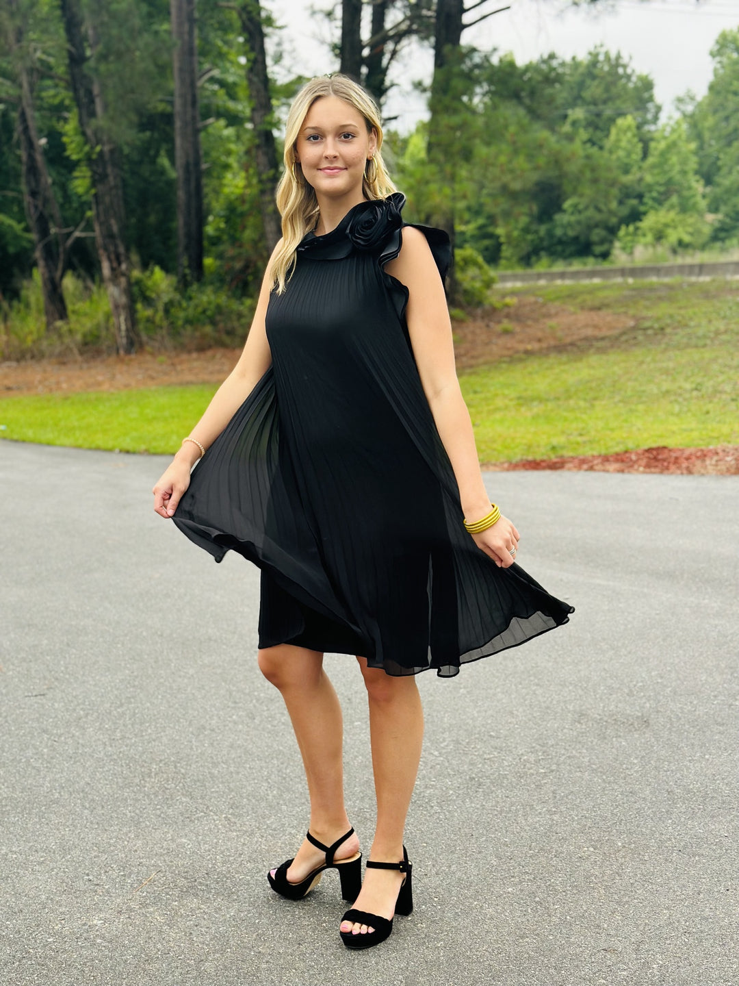 Joseph Ribkoff Ruffled Neckline Trapeze Dress