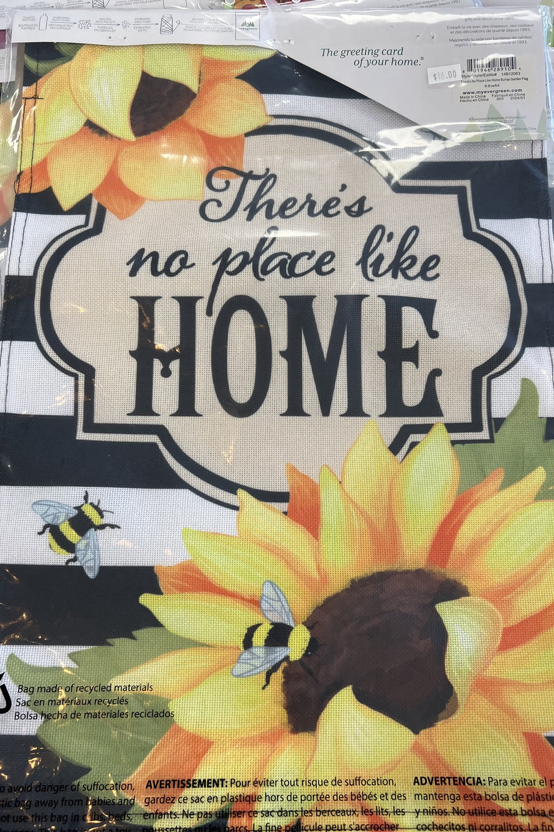 There's No Place Like Home Burlap Garden Flag