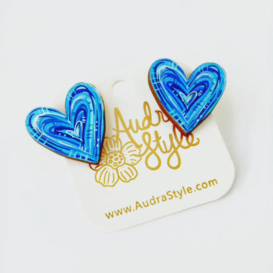 Audra Style Valentine's Day Heart Stud Earrings - Blue White