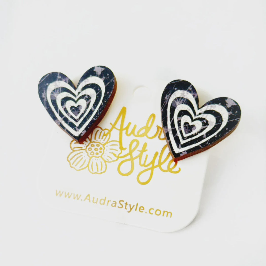 Audra Style Valentine's Day Heart Stud Earrings - Black and White