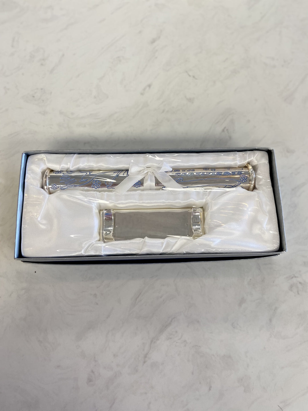 Stephan Baby Birth Certificate Holder Blue Wash Silver