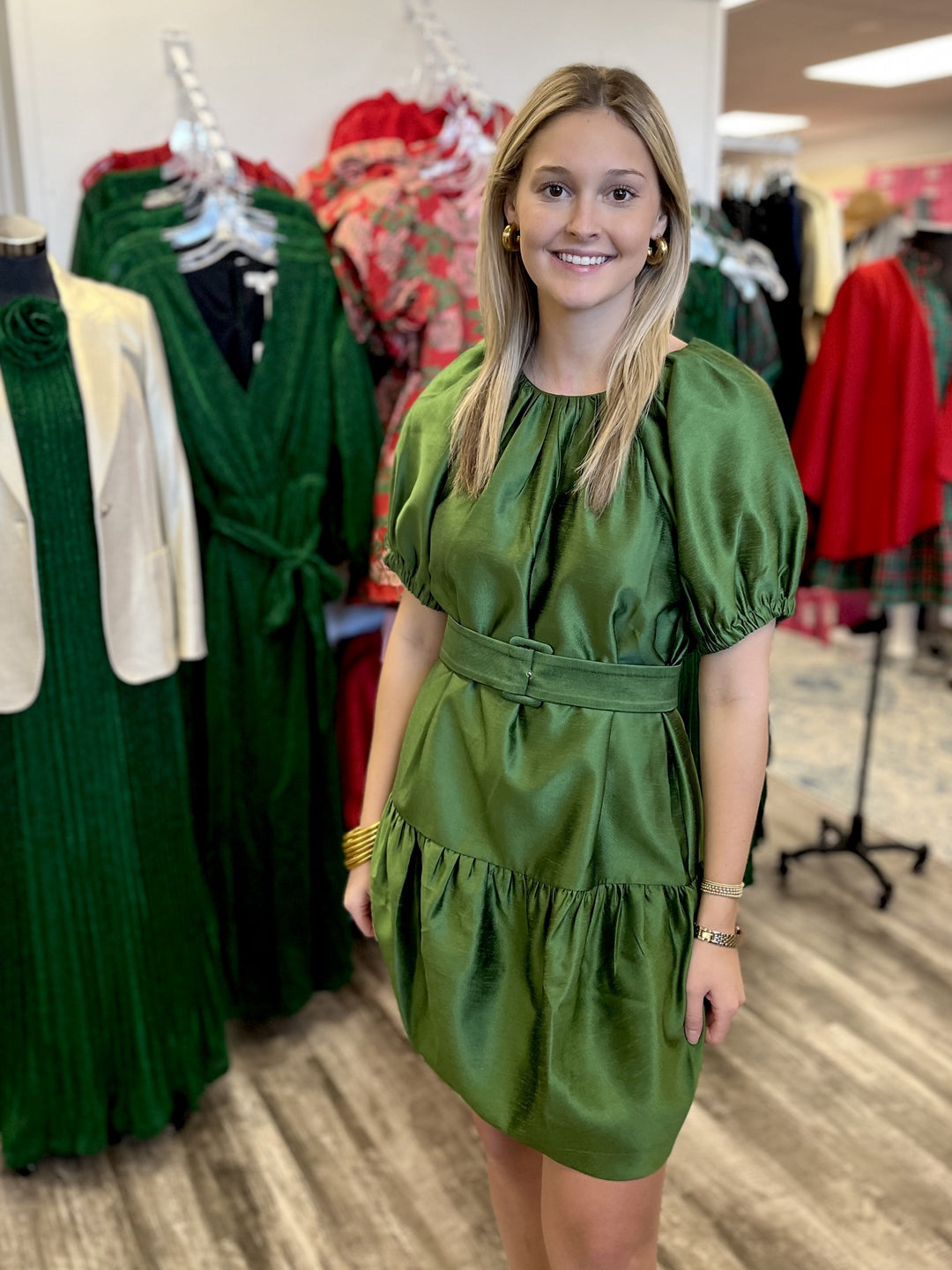 Joy Joy Olive Short Sleeve Dress with Belt