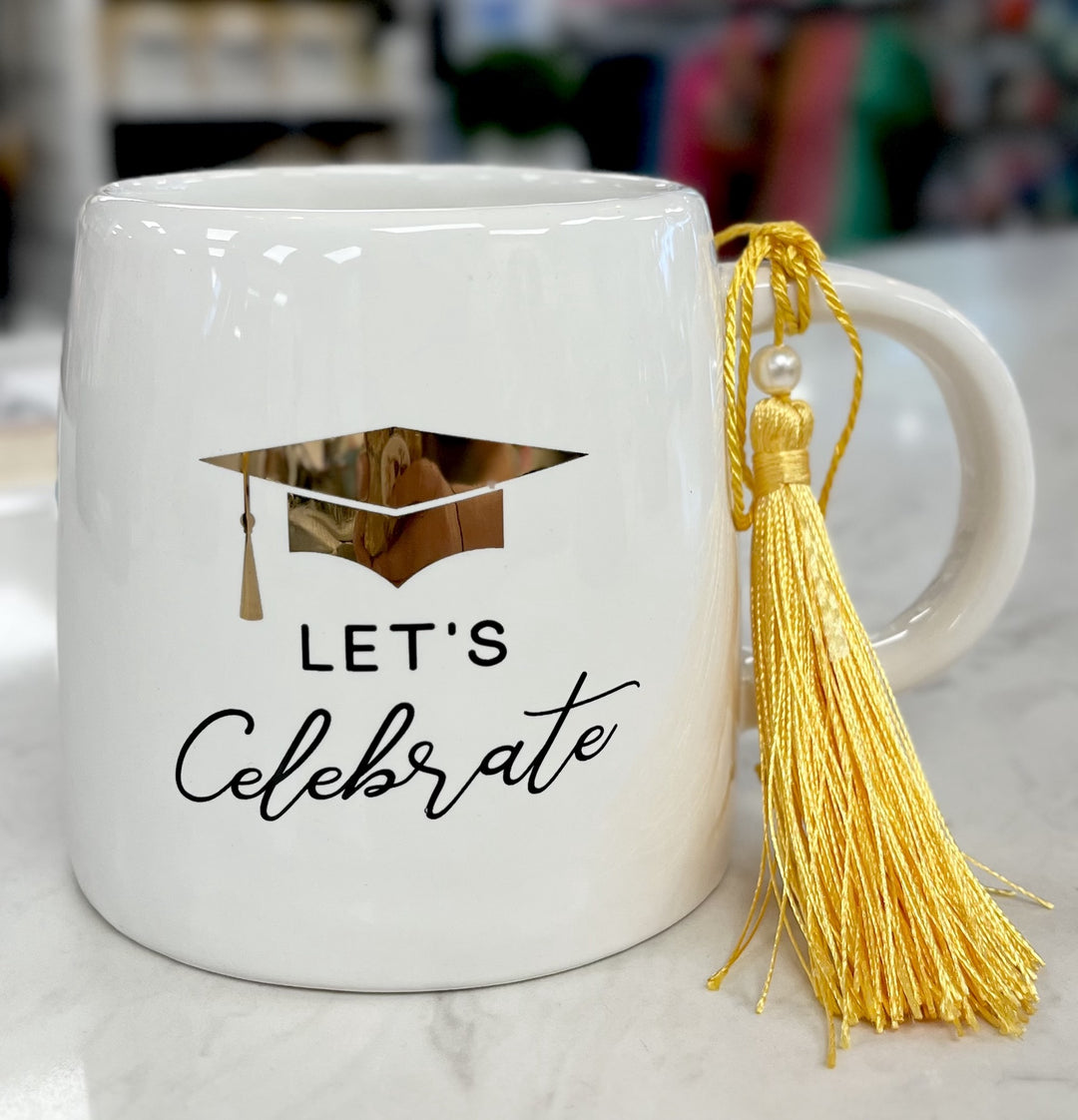 Let's Celebrate White & Gold Mug with Tassel