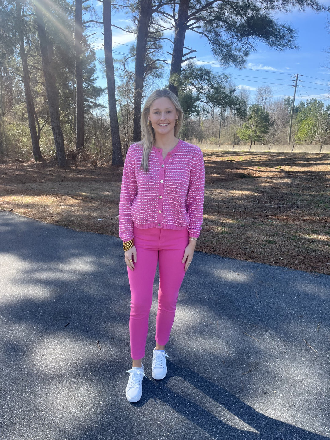 Marble Pink and White Button Down Sweater