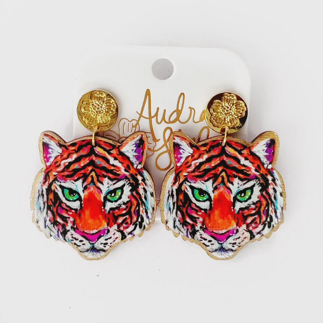 Audra Style Tiger Face Dangle Earring with Stud