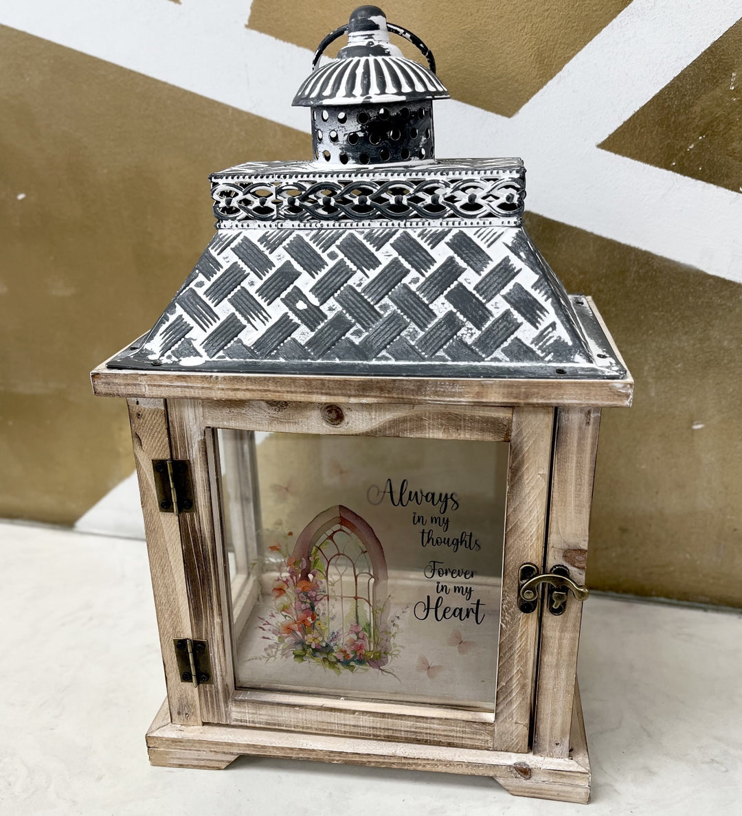 Always in My Thoughts Forever in My Heart" Small Wood and Metal Lantern