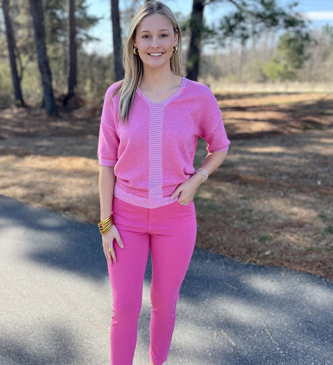 Marble Pink Short Sleeve Top