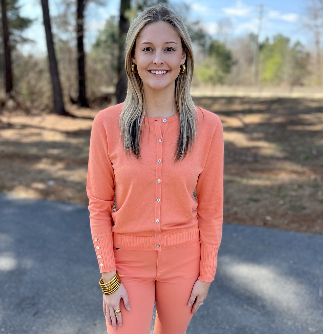 Marble Orange Button Up  Cardigan