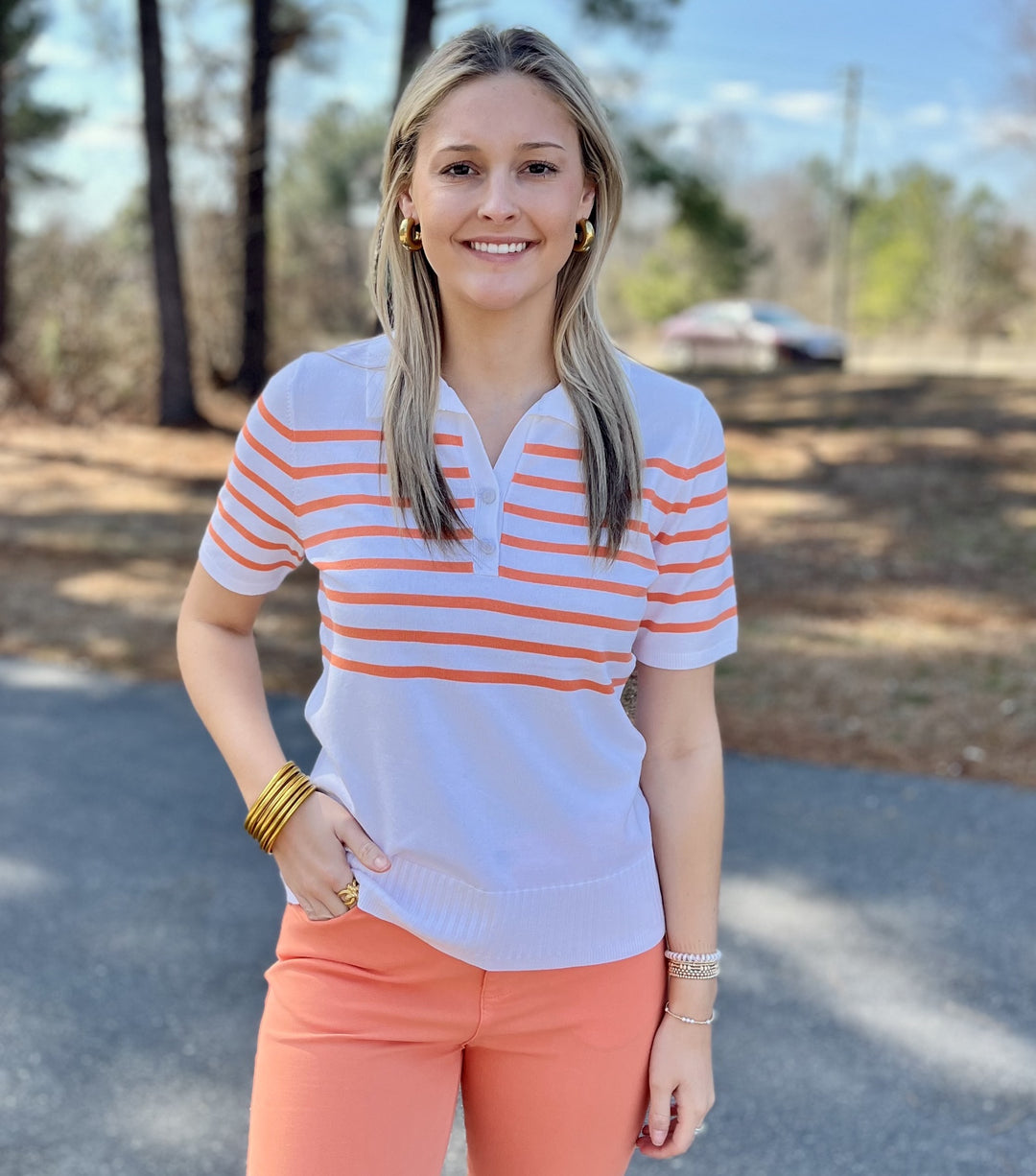 Marble Orange and White Striped Top