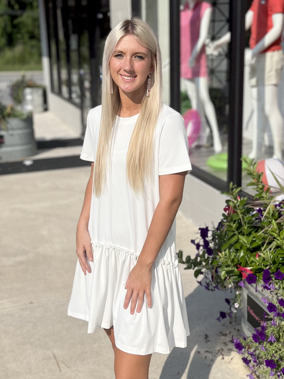 Short Sleeve Ruffle White Dress
