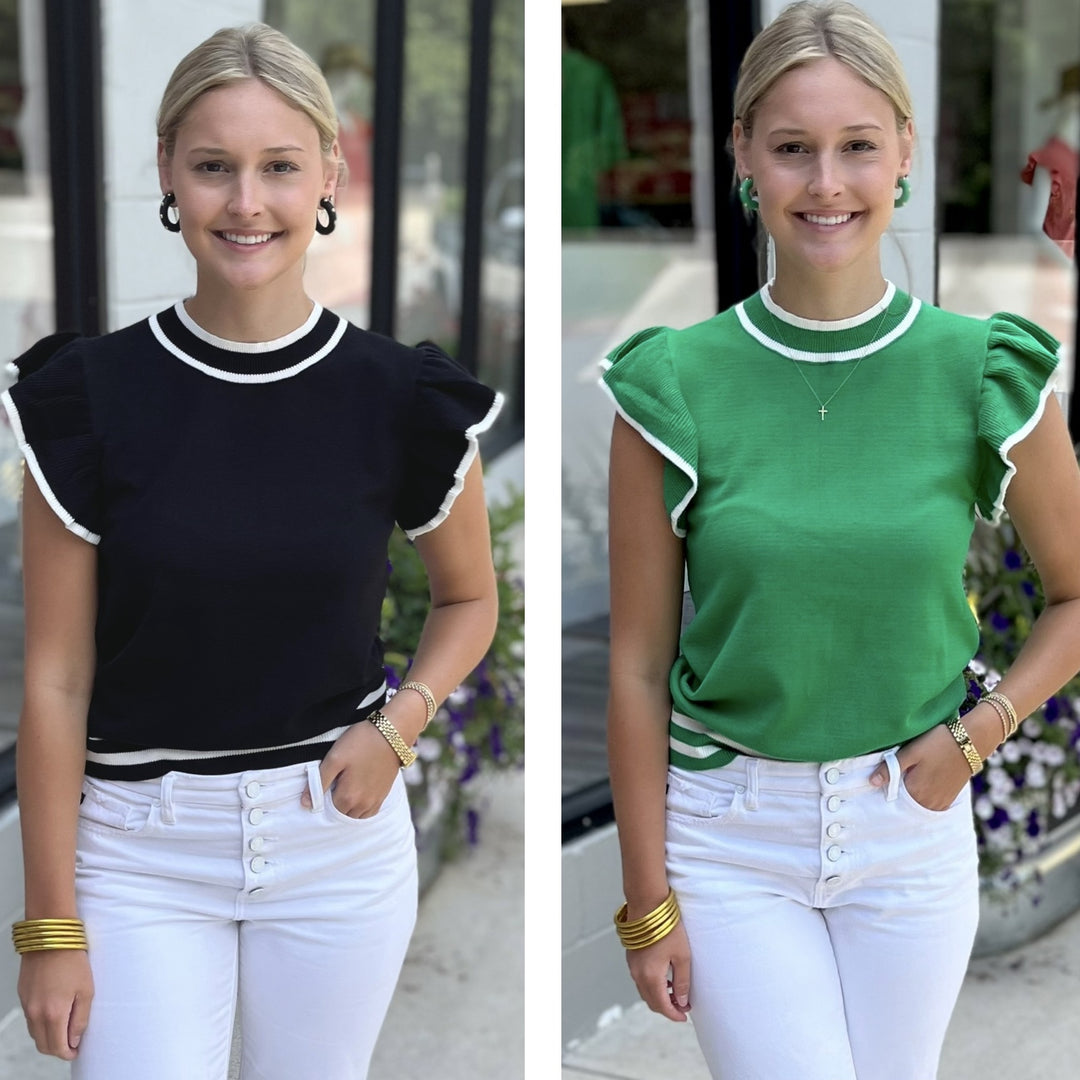 Lightweight Flutter Sleeve Striped Sweater