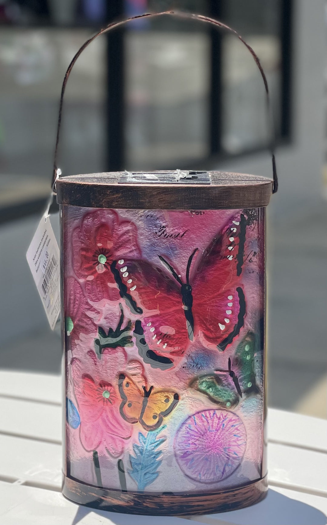 Evergreen Butterfly Stained Glass Lantern