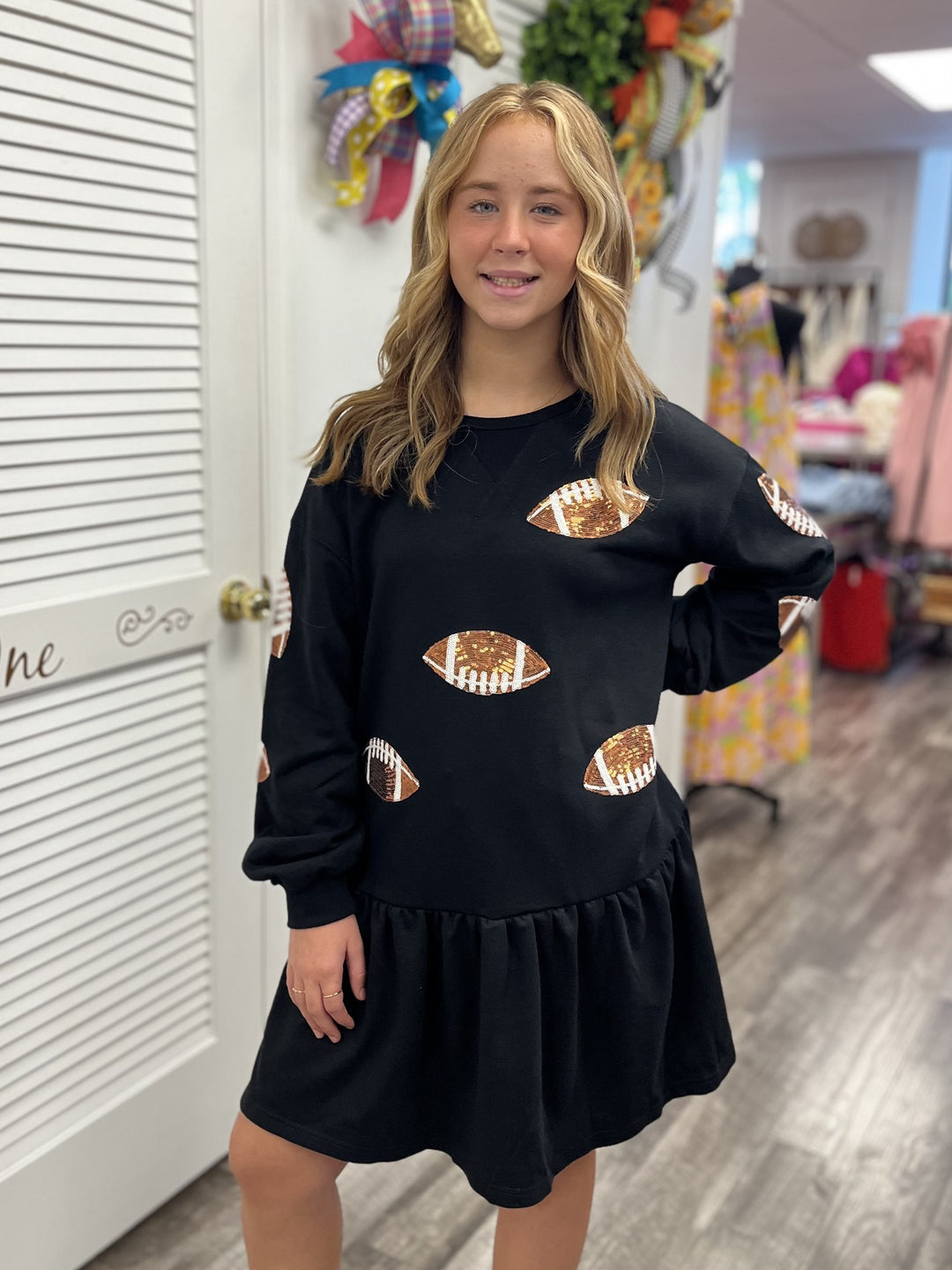 Black Sequin Football Sweatshirt Dress