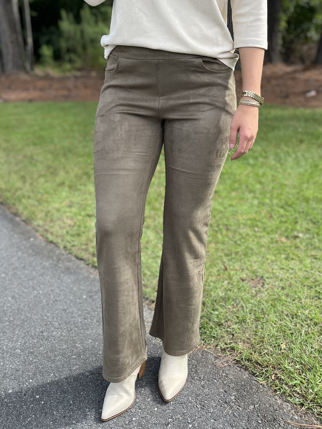 Aryeh Olive Wide Leg Suede Pant