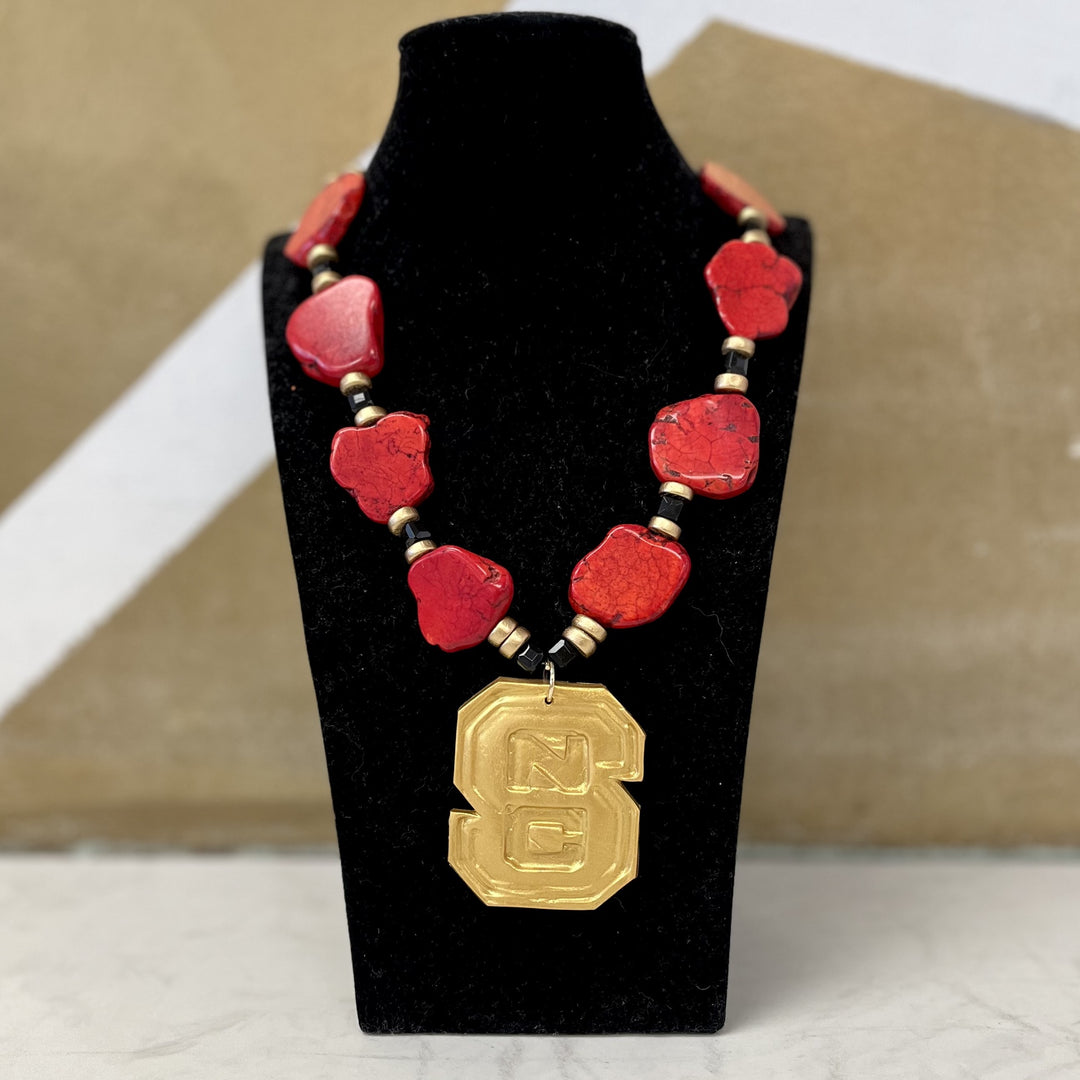 Hidden Truth Jewelry 18" Red Nuggets with Black Accents with NC State Logo Necklace
