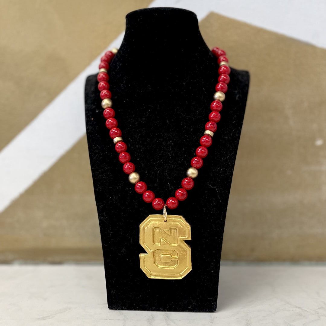 Hidden Truth Jewelry 18" Red Jade with NC State Logo Necklace