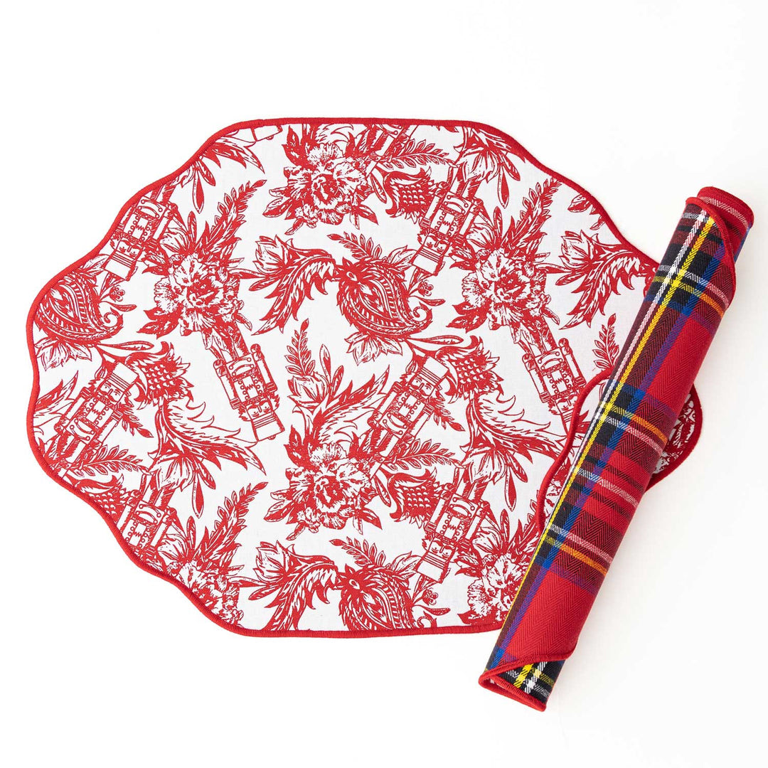 8 Oak Lane Nutcracker Toile Reversible Scalloped Placemat