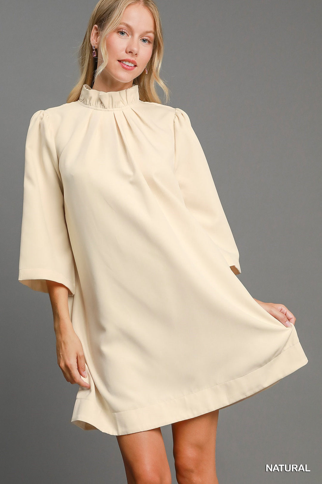 Umgee Natural High Ruffle Neck Dress