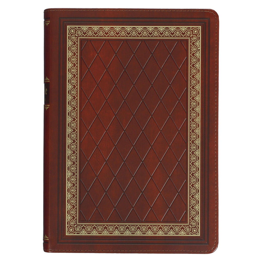 Diamond Grid Saddle Tan Faux Leather KJV Study Bible with Thumb Index