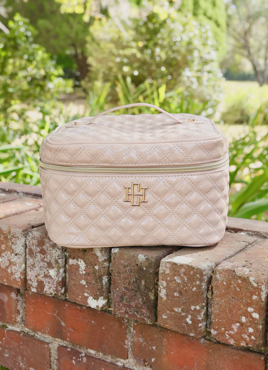 Caroline Hill Hampton Train Case Nude Patent Sq