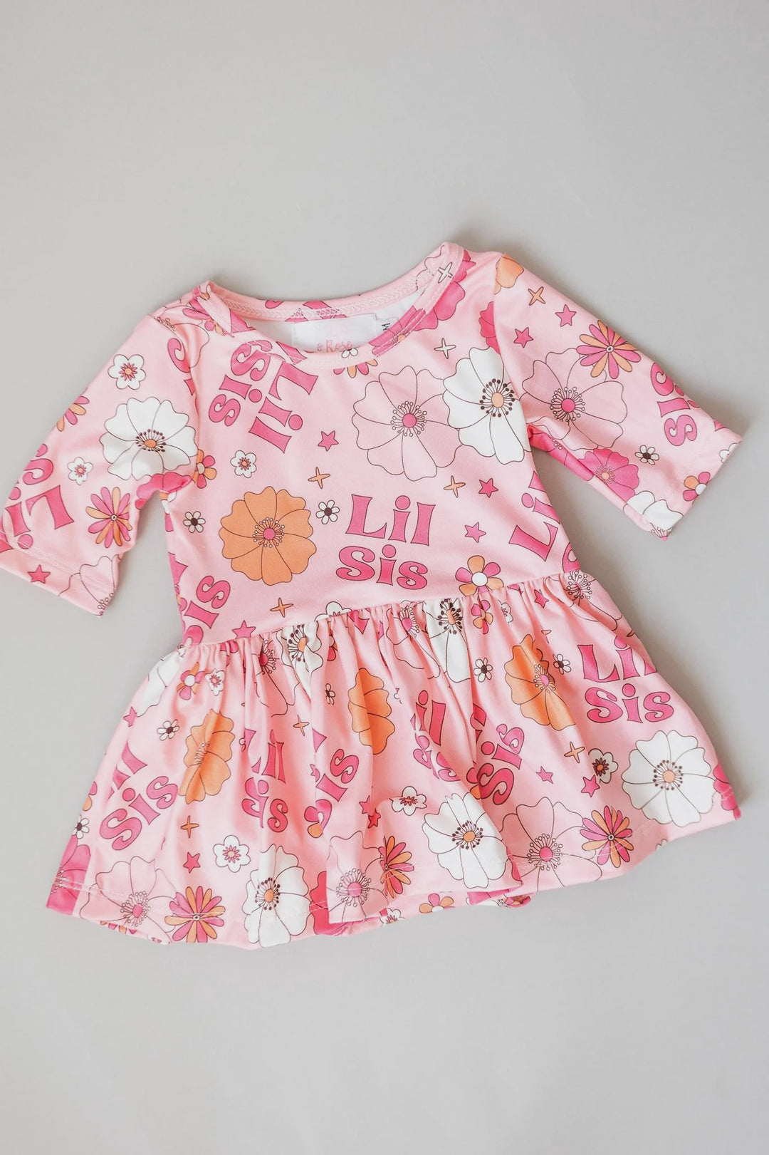 Mila & Rose Lil Sis Floral 3/4 Sleeve Twirl Bodysuit