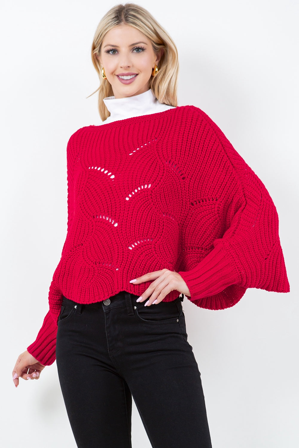 Red Layering Crop Knitted Sweater