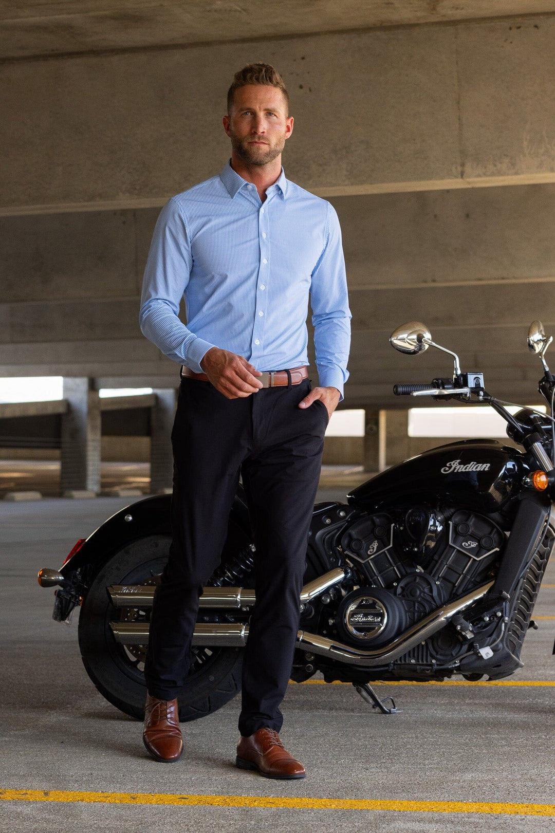 Tough Apparel Hustle Sport Shirt Slim Fit Long Sleeve - Light Blue Banker Stripe