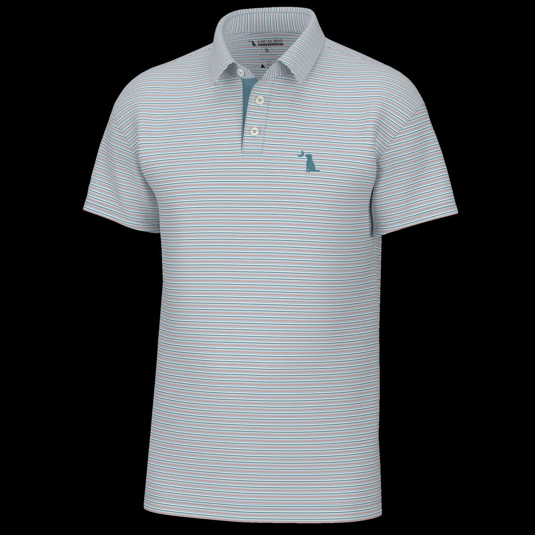 Local Boy Outfitters Kiawah Polo - White/Salmon/Blue/Dark Teal