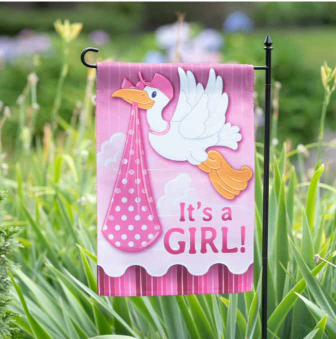 Stork With Special Delivery Suede Garden Flag, Girl
