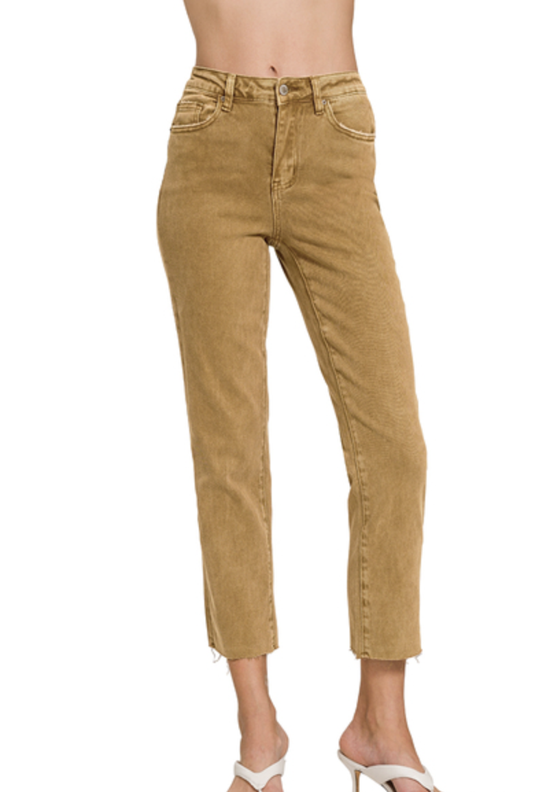 Zenana High Waist Acid Washed Straight Pants