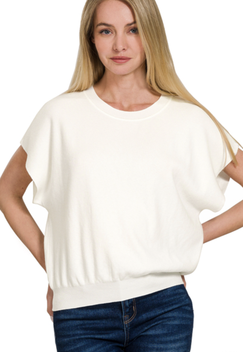 Zeanana Round Neck Short Sleeve Dolman Sleeve Top