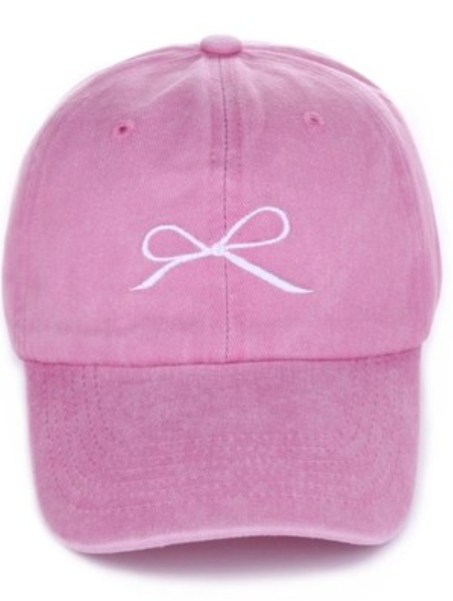 Zenana Coquette Ribbon Bow Embroidery Washed Hat