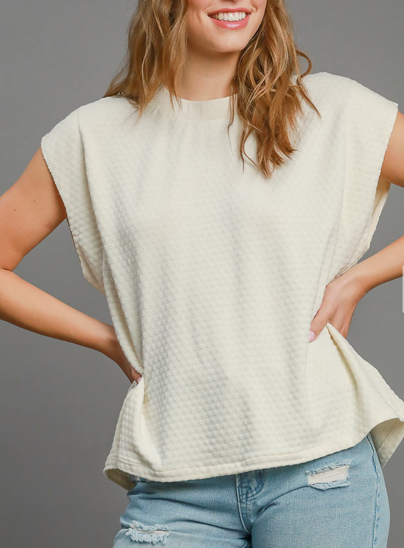 Umgee Ecru Jersey Jacquard Dolman Top
