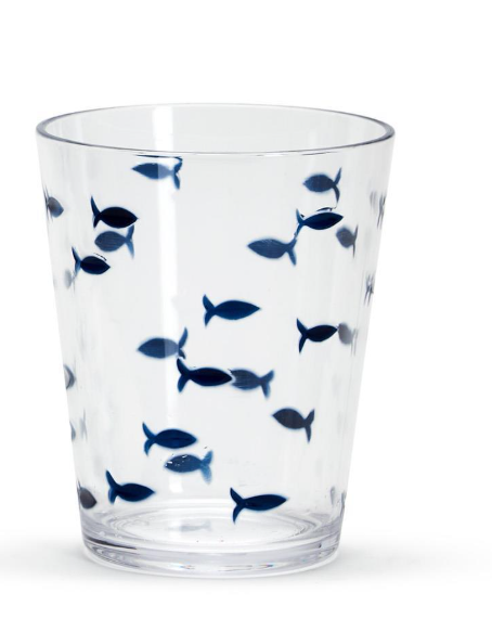 Two's Company Blue Fish Acrylic Drinking Glass Short DOF Set of 4