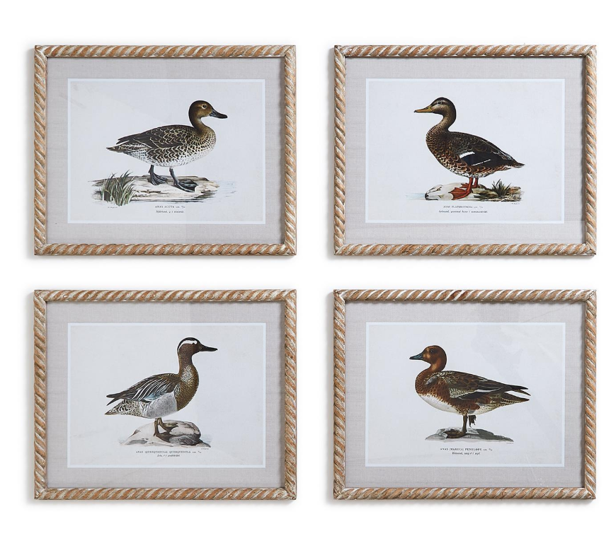 Set of 4 Duck Wall Art in Hand-Carved Wood Frame Includes 4 Designs