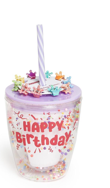 Two's Company Birthday Queen Tumbler Includes 10 Crown Hair Clips- Purple