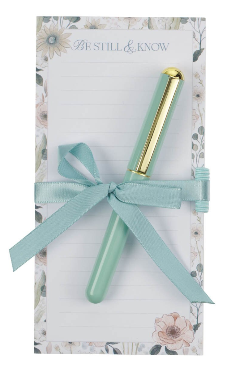 Christian Art Teal Meadow Magnetic Notepad and Pen Gift Set - Psalm 46:10
