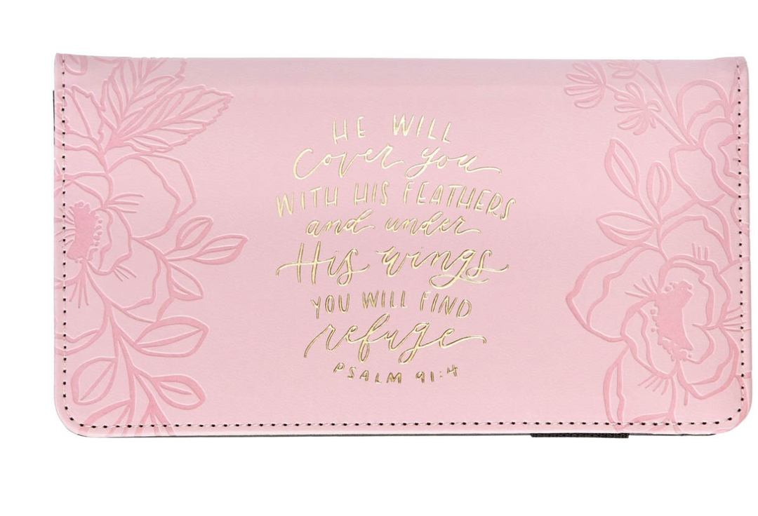 Christian Art Find Refuge Pink Faux Leather Checkbook Wallet - Psalm 41:4