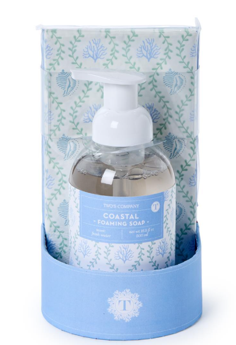 Two's Company Coral Salt Air Scented Foaming Soap with 20 Pc Guest Towels Set - 16.9 oz.