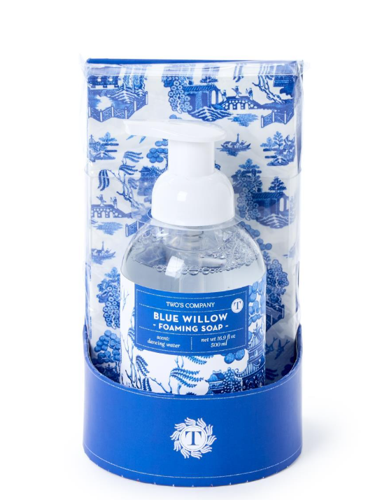 Two's Company Blue Willow Crisp Linen Scented Foaming Soap with 20 Pc Guest Towels Set - 16.9 oz.