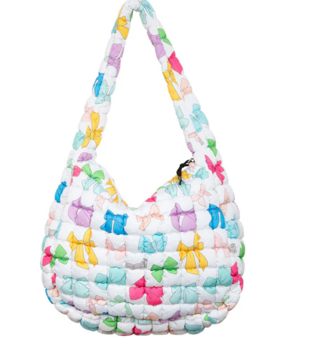 Katydid Multicolored Coquette Bows Quilted Hobo Tote Bag