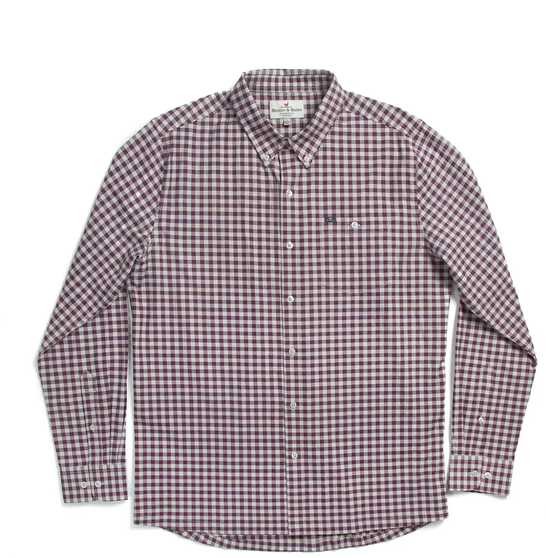 Beach and Barn Checked Out Button Down- Wine