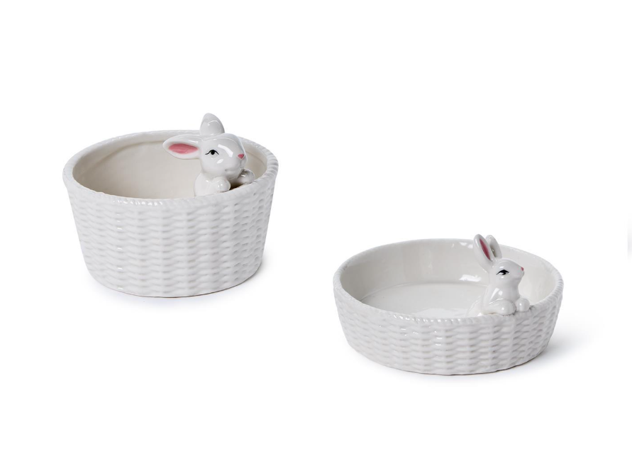 Two's Company Porcelain Set of 2 Easter Bunny with Basket Tidbit Dish