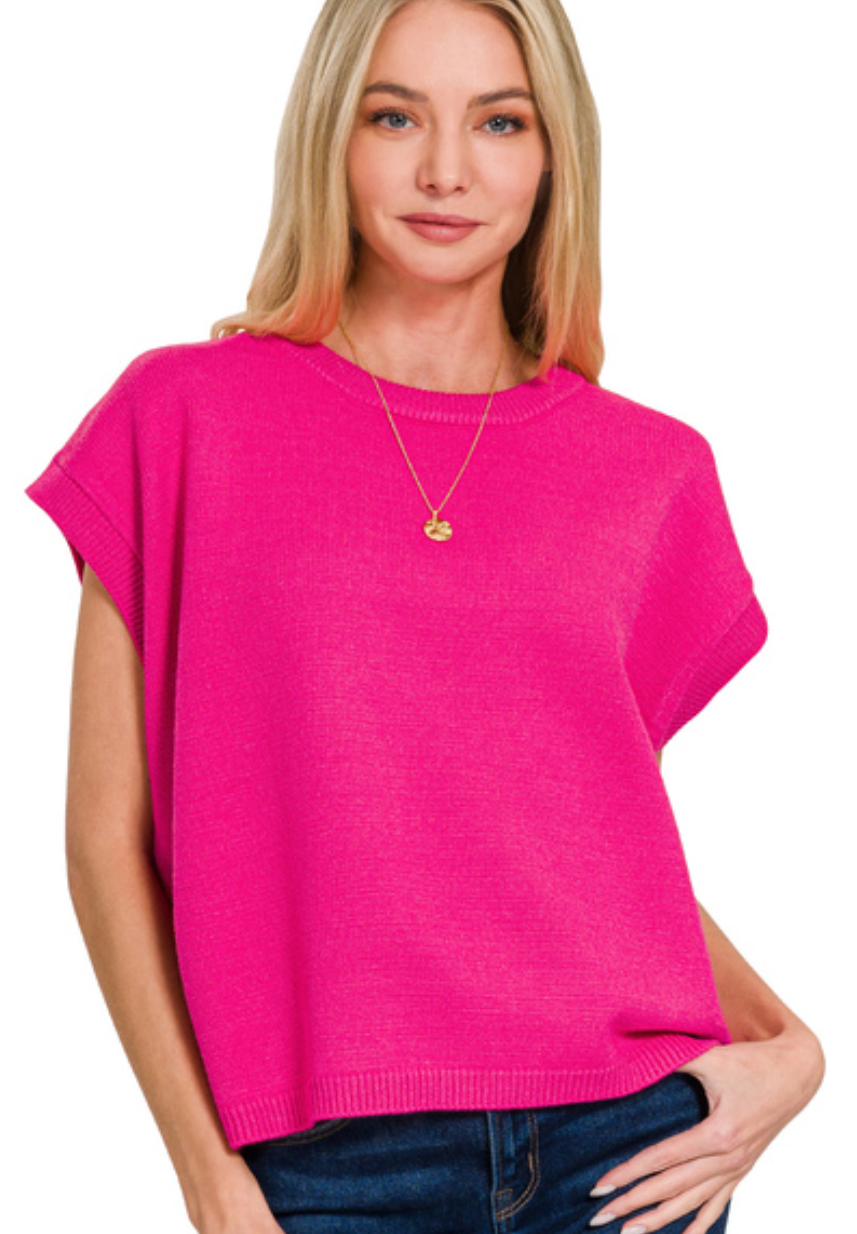 Zenana Sweater Vest- Hot Pink