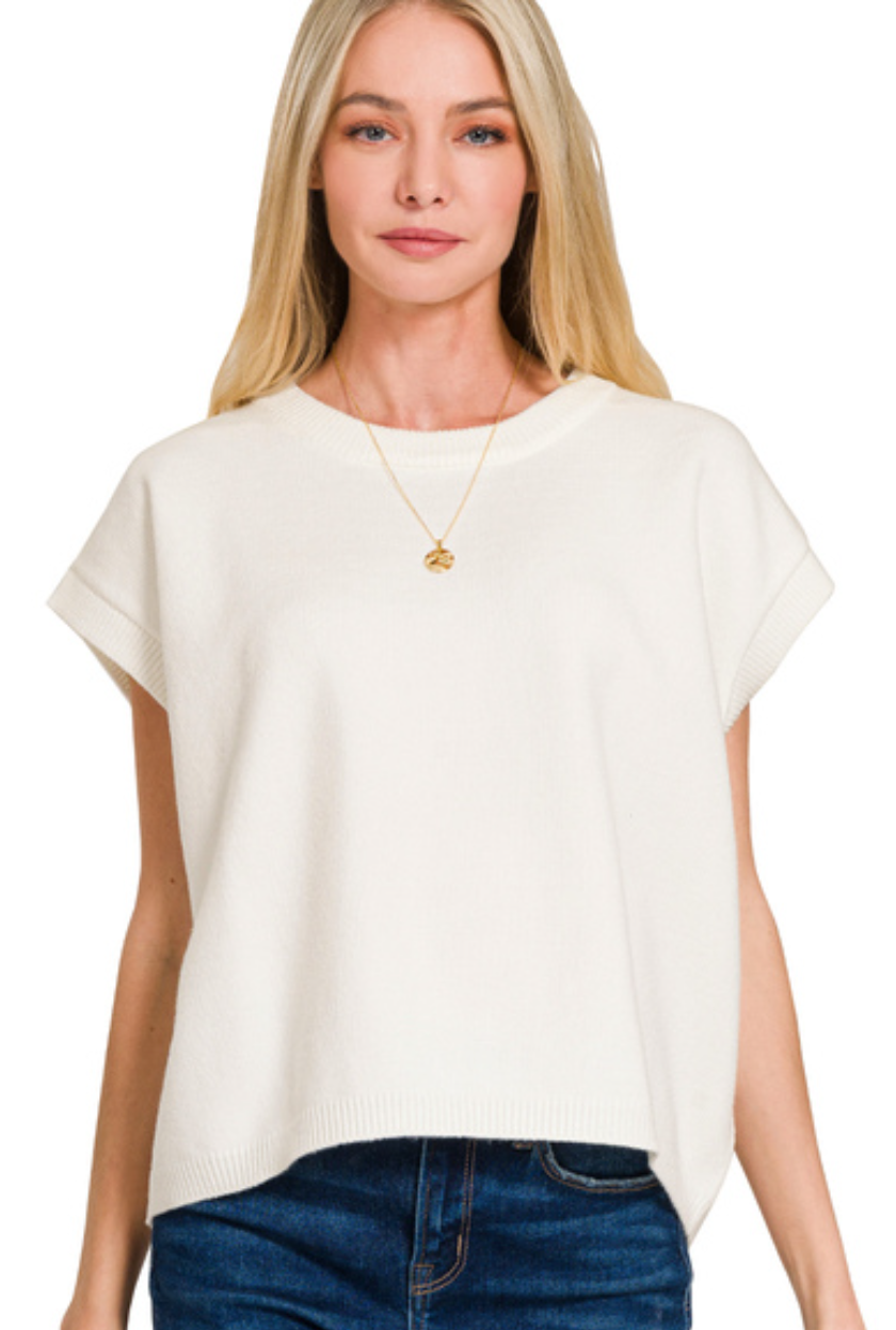 Zenana Sweater Vest- Ivory