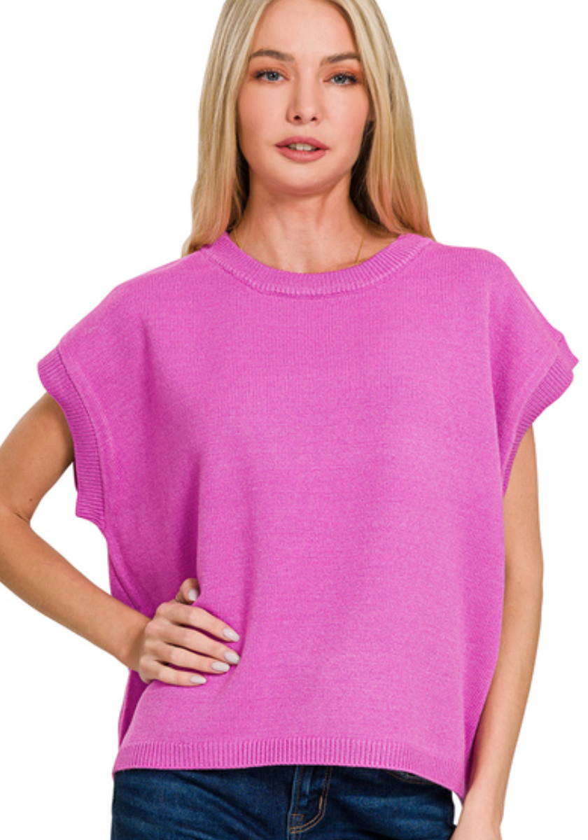 Zenana Sweater Vest- Bright Mauve