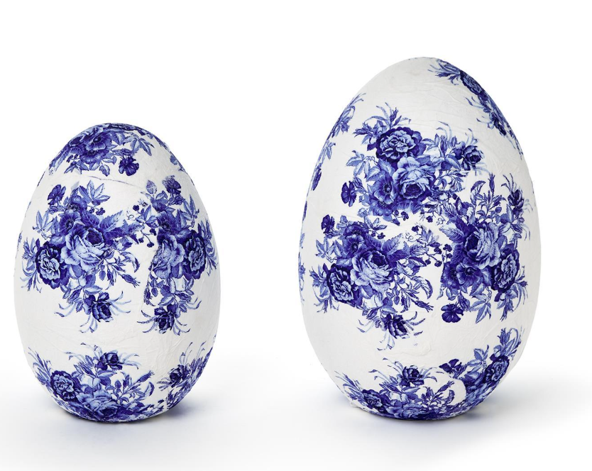Two's Company Blue and White Hand-Crafted Paper Mache Eggs