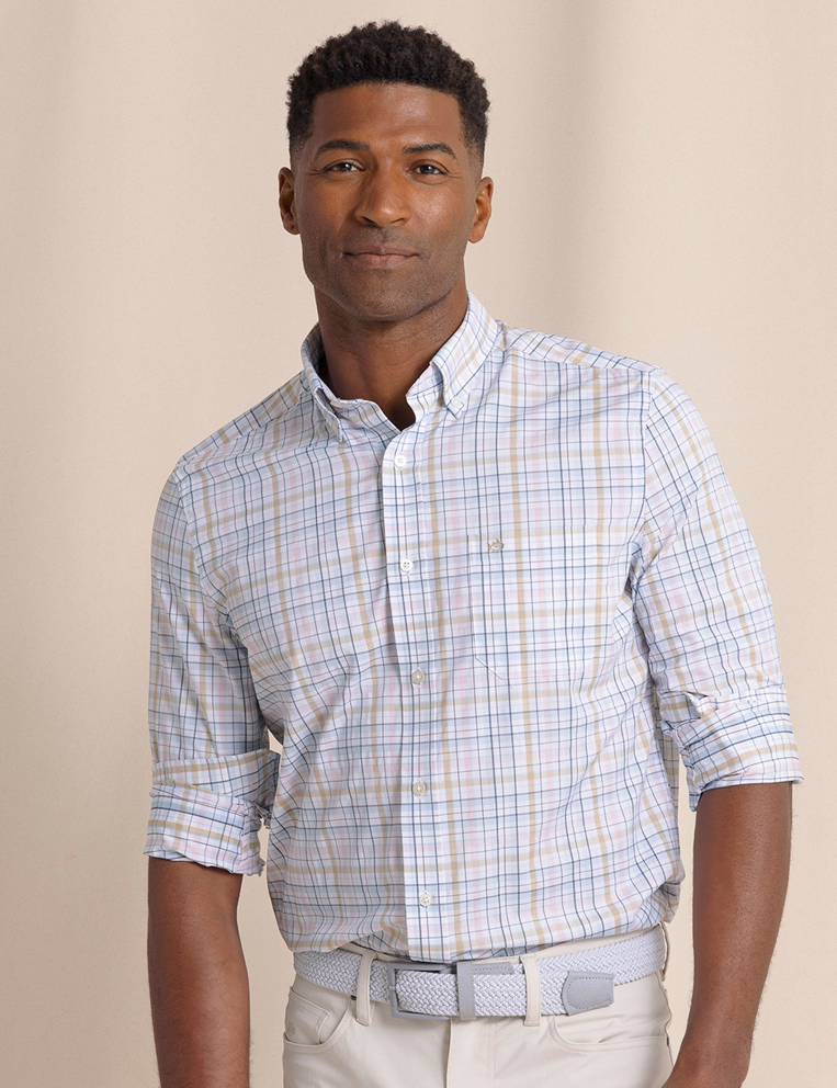 Southern Tide BRRR Intercoastal Plaid Sports Shirt- Parfait Pink