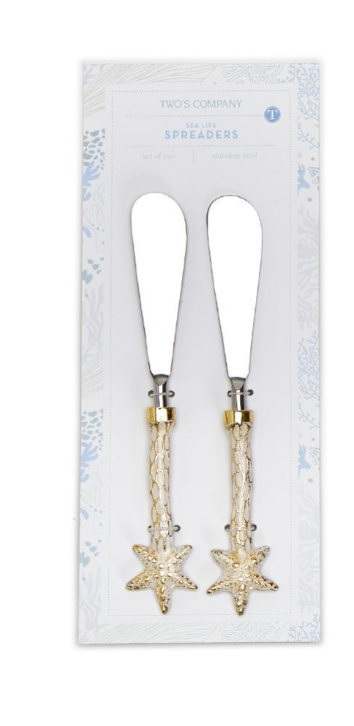 Two's Company Sea Life Set of 2 Spreaders on Gift Card- Starfish